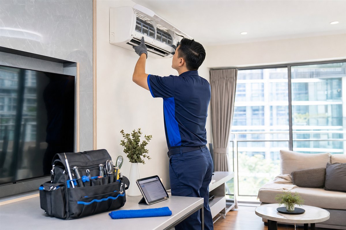 Technician providing long-term aircon servicing