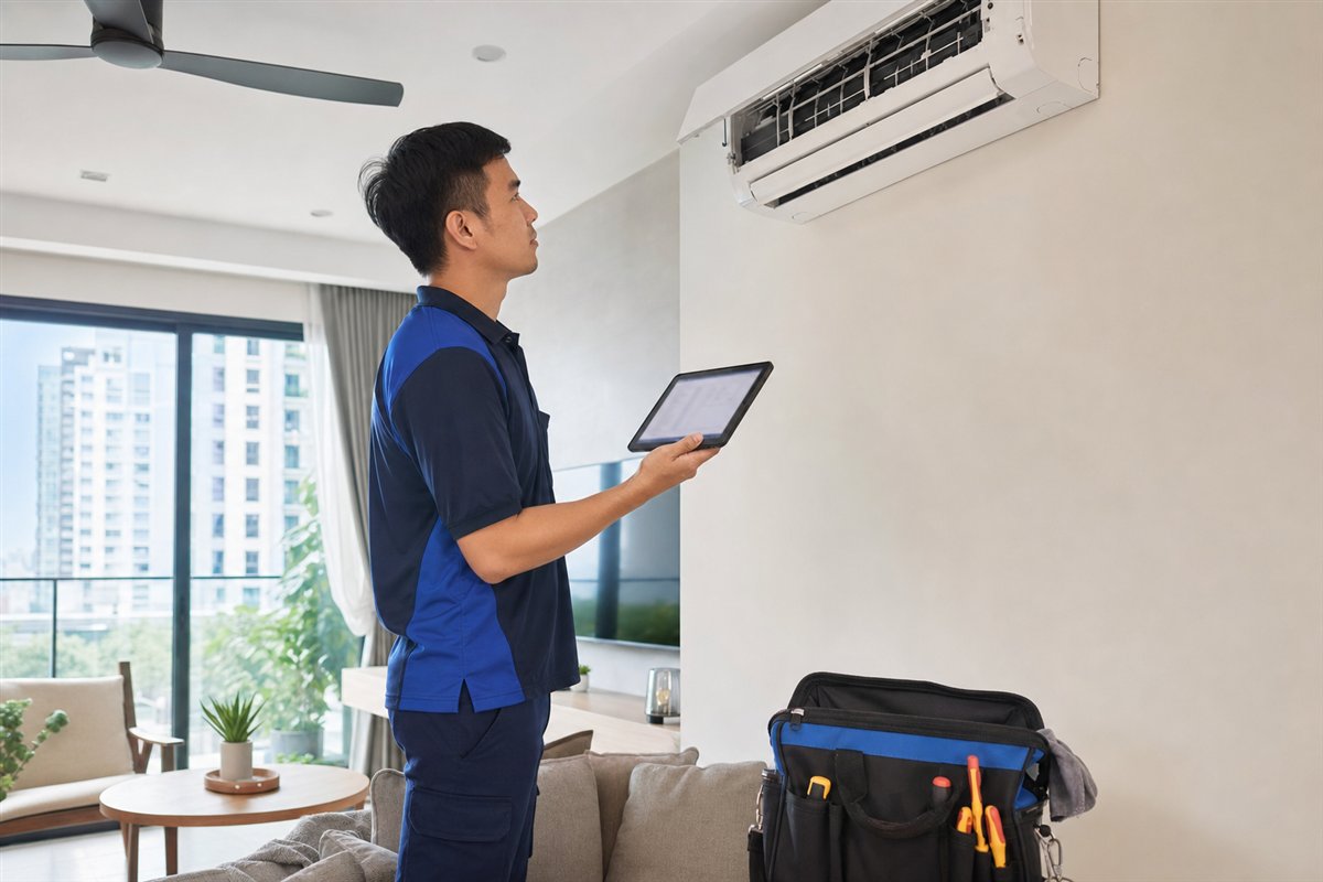 Technician planning future aircon servicing