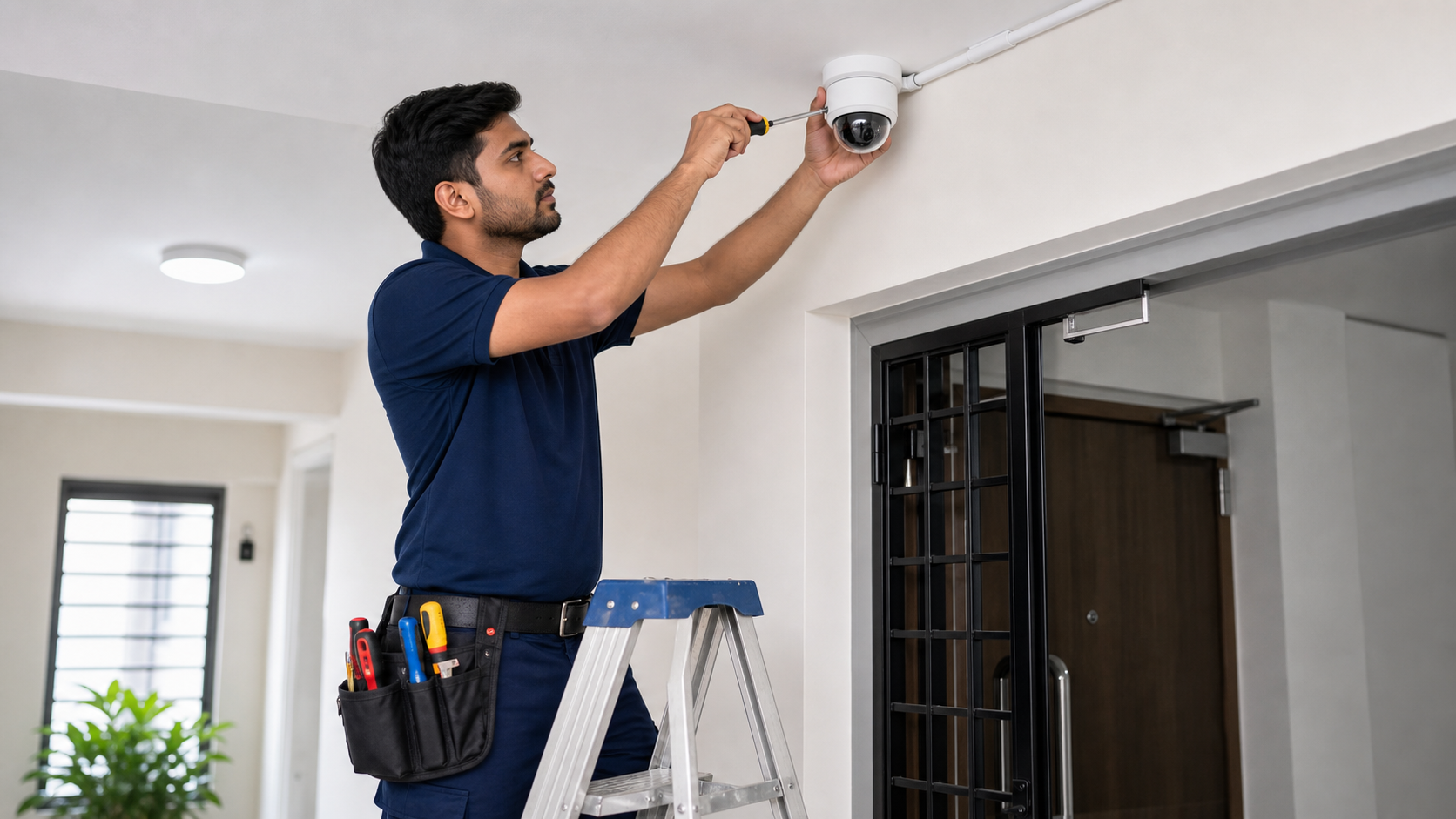 CCTV camera mounting by technician