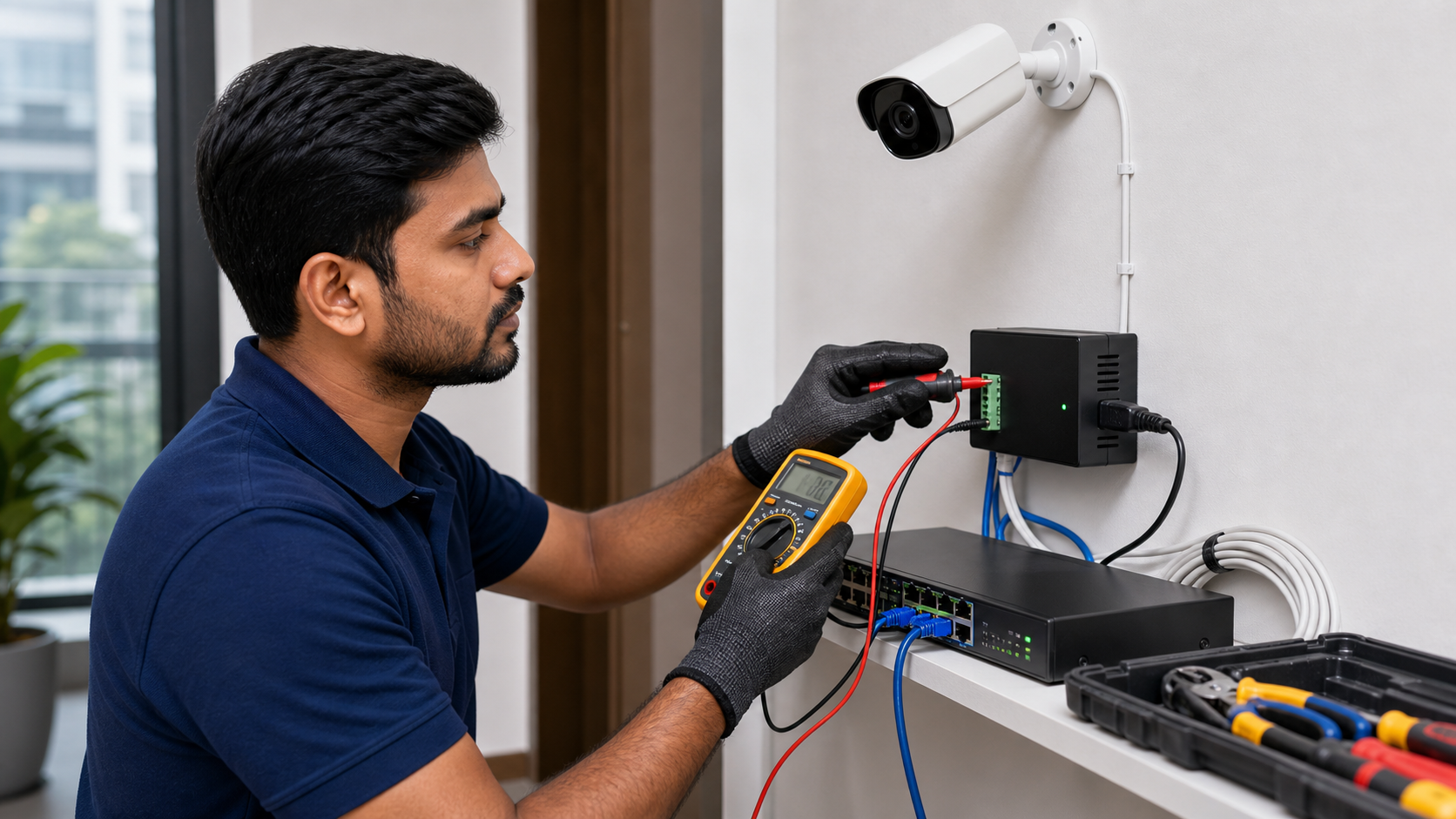 CCTV power checking with multimeter