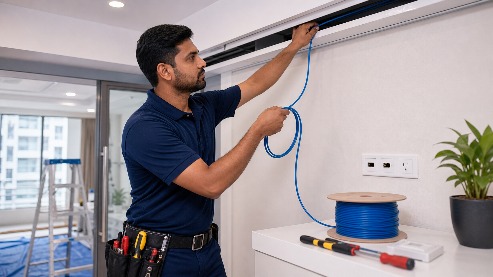 Cat6 cable pulling for CCTV and network setup