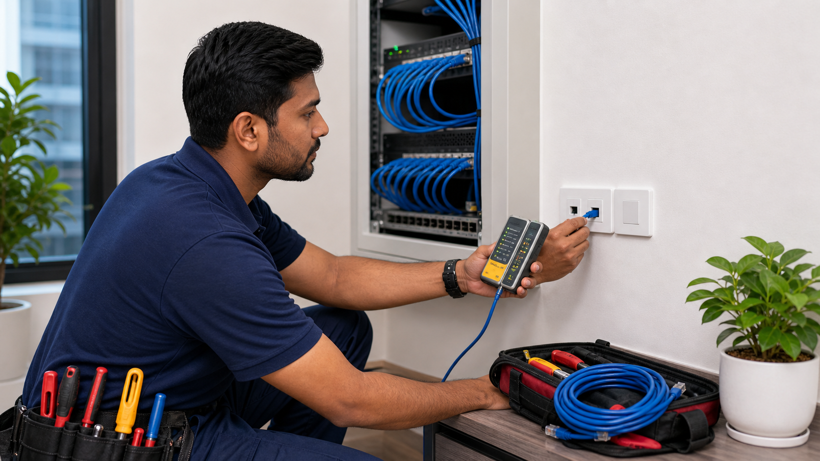 Data point testing with cable tester