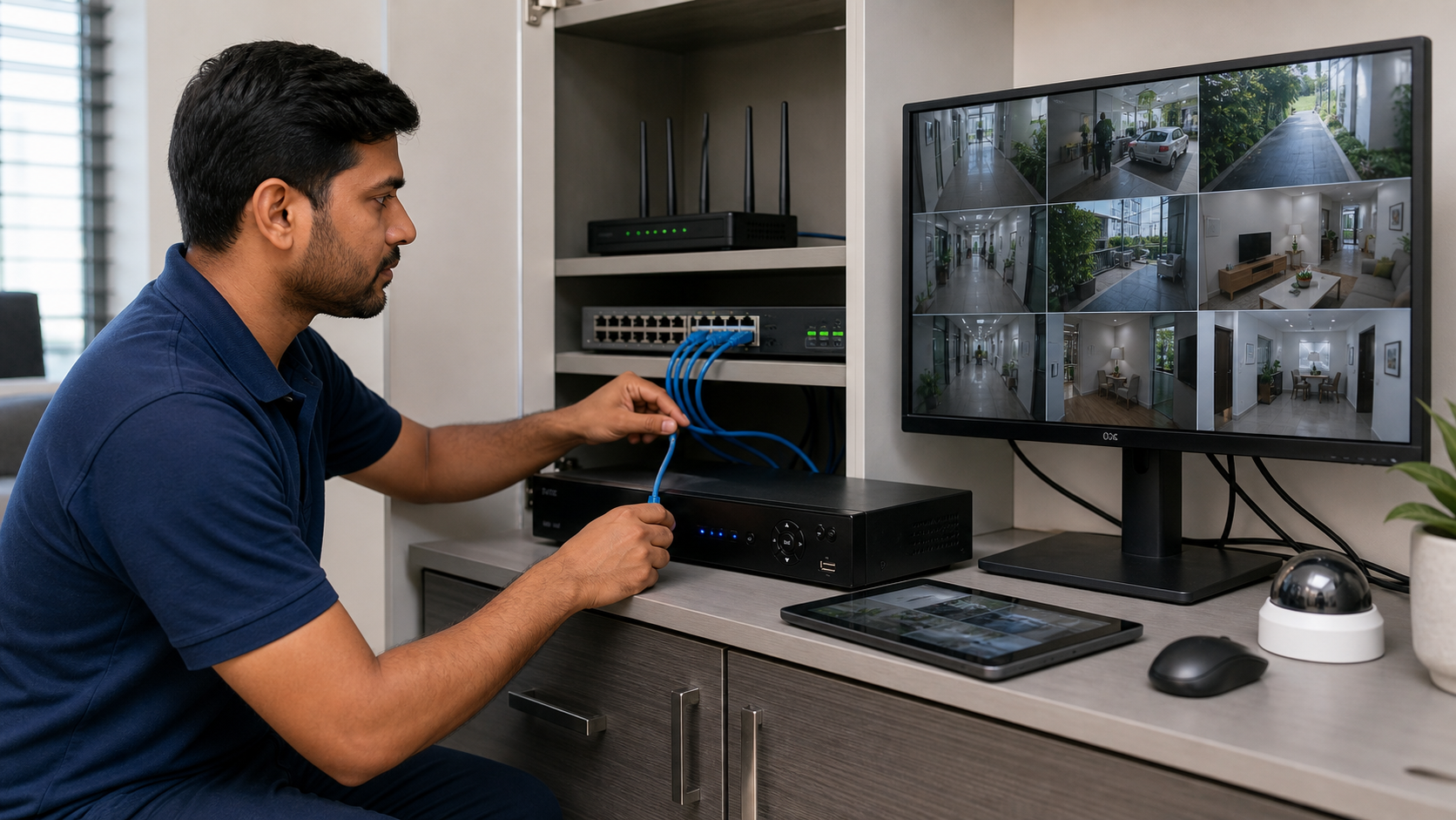 NVR setup with PoE network cables