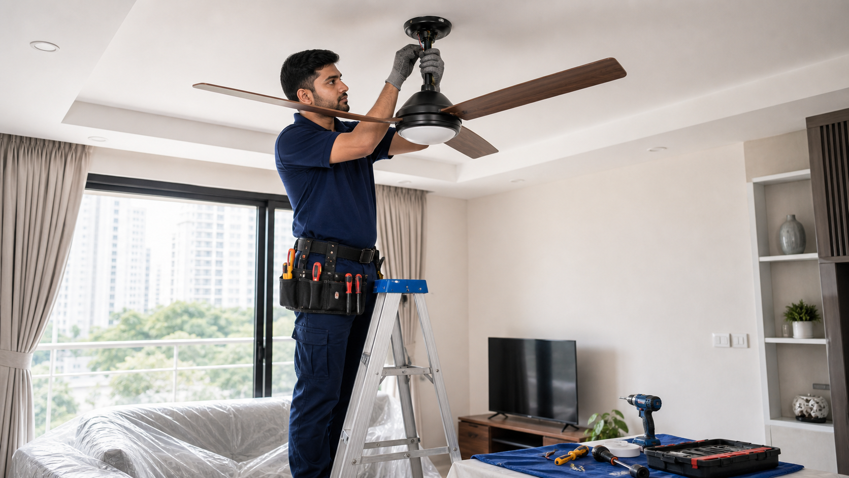 Ceiling fan installation with safe wiring