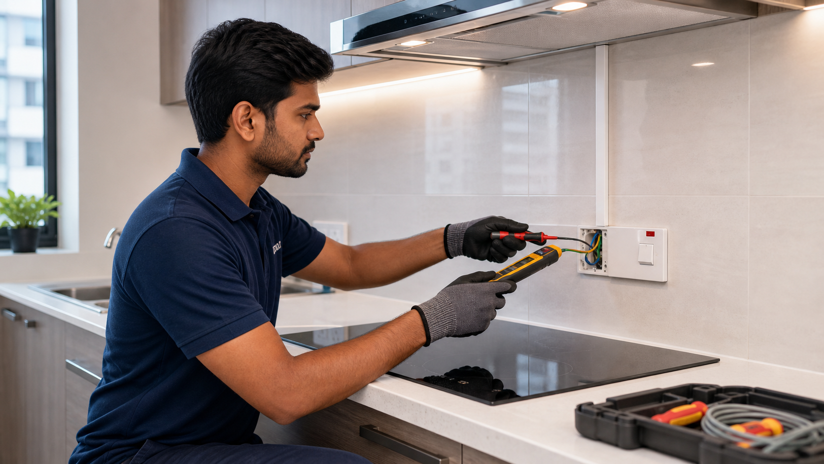 Cooker point installation in kitchen