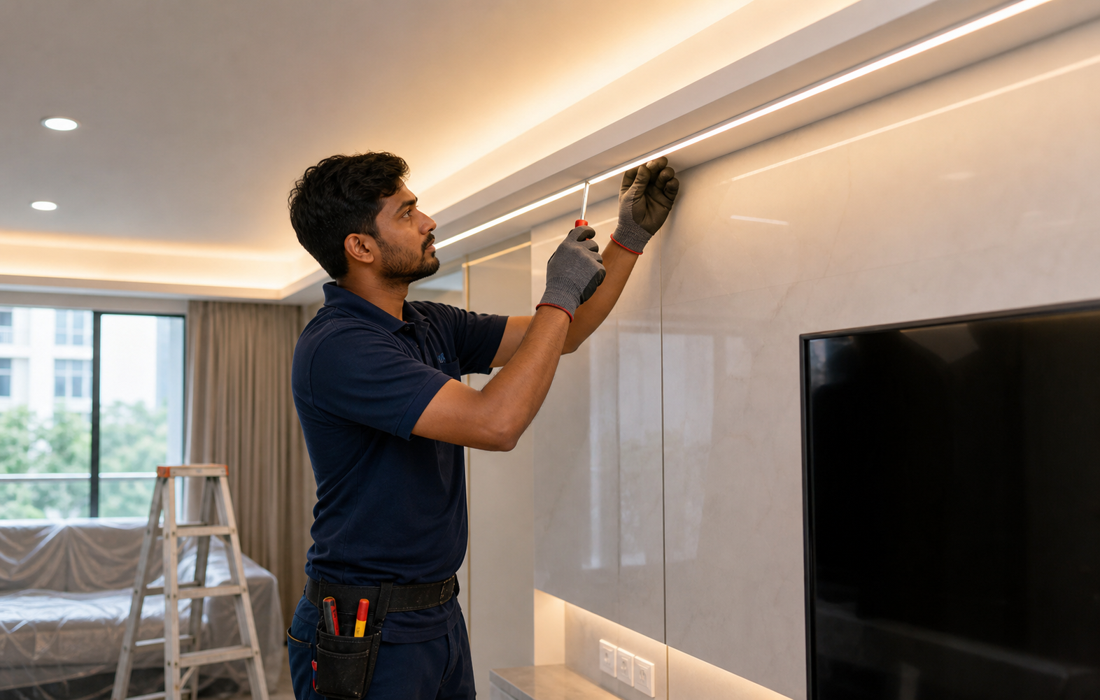 LED light installation with clean wiring finish