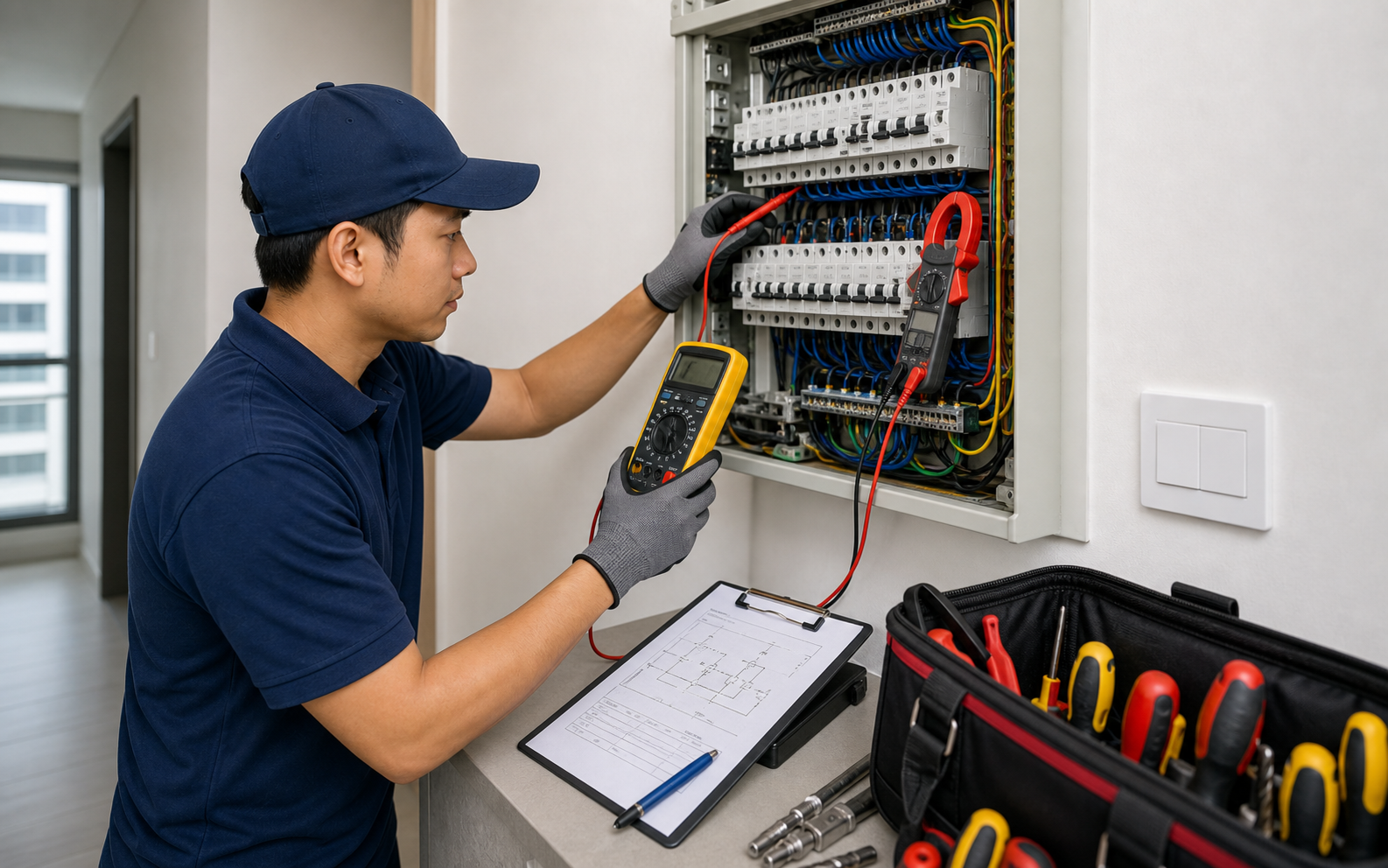 Electrical fault finding with multimeter