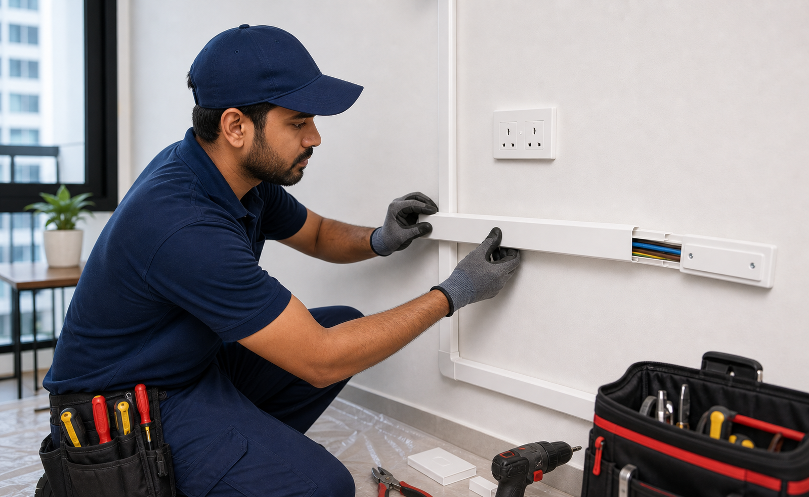 Cable trunking installation with tidy finish