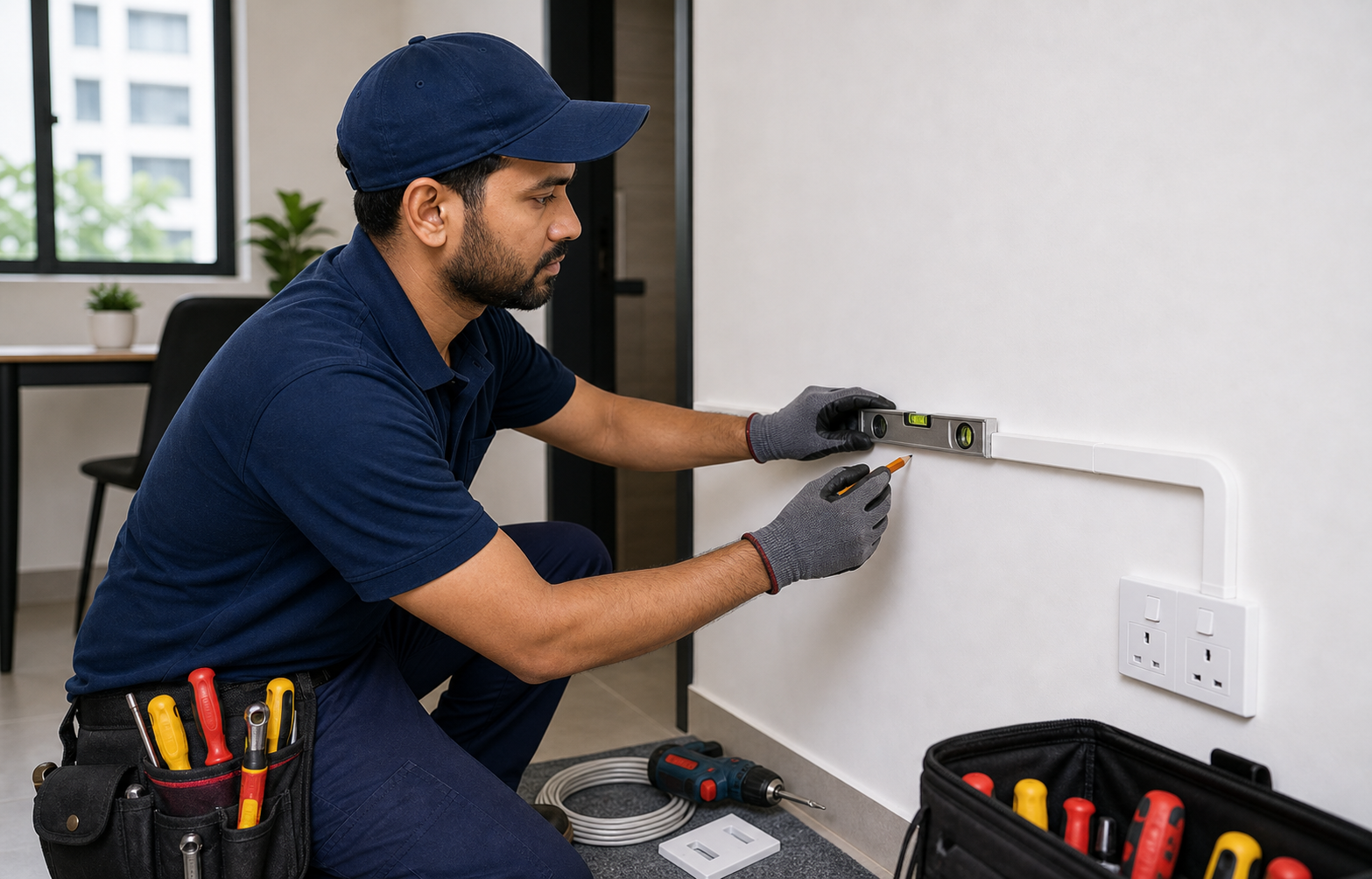 Extension of electrical points with neat trunking