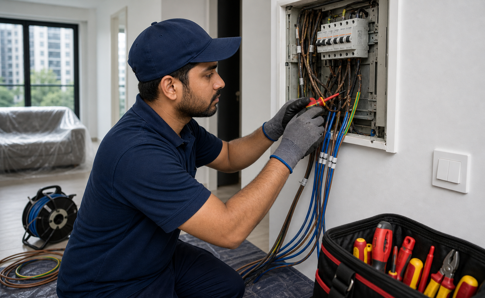 Rewiring work with new electrical cables
