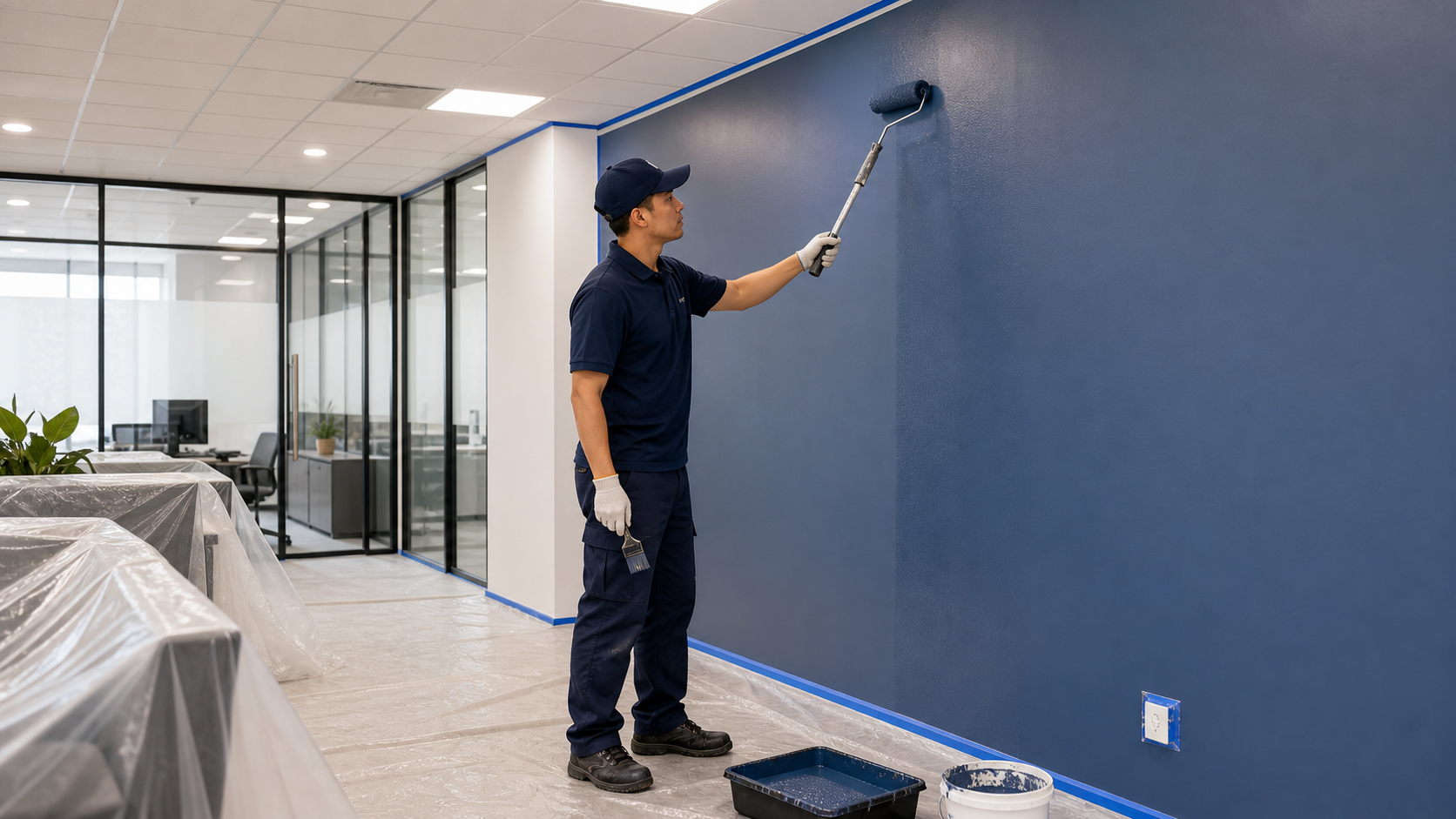 Commercial painting final colour coat and clean edge finishing