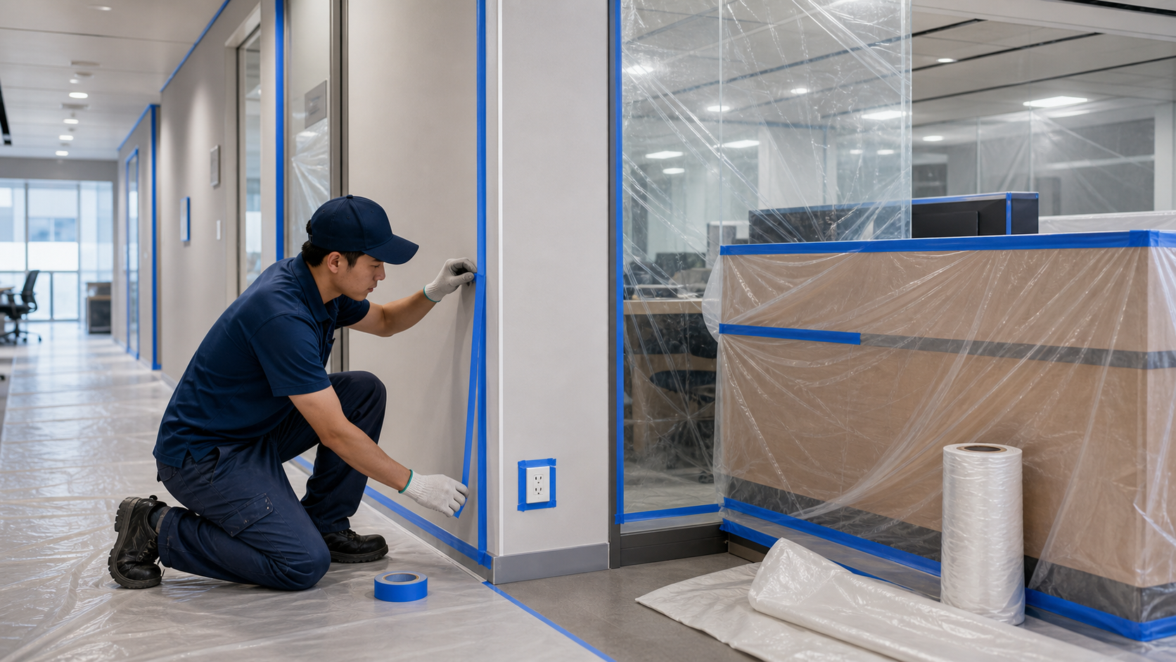 Commercial painting business space protection and masking