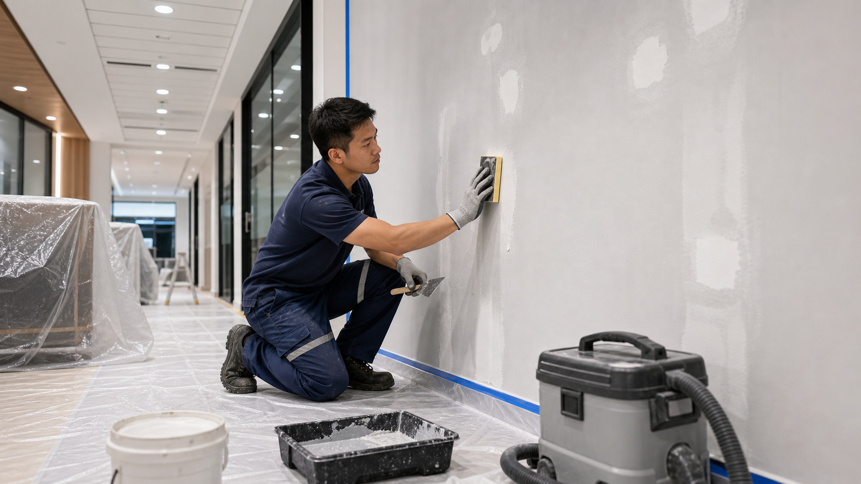 Commercial wall repair and surface preparation