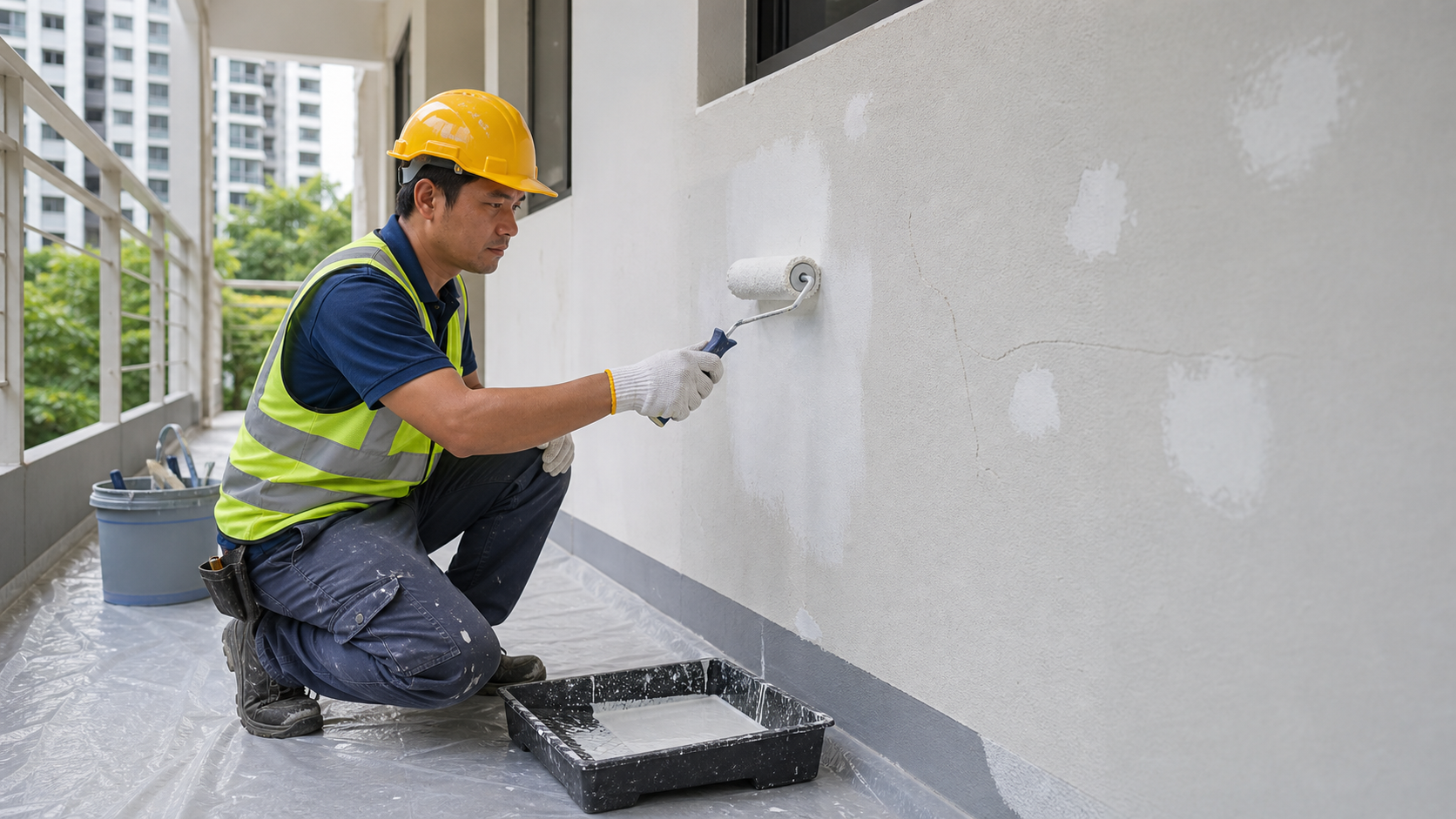 Exterior crack repair and primer application