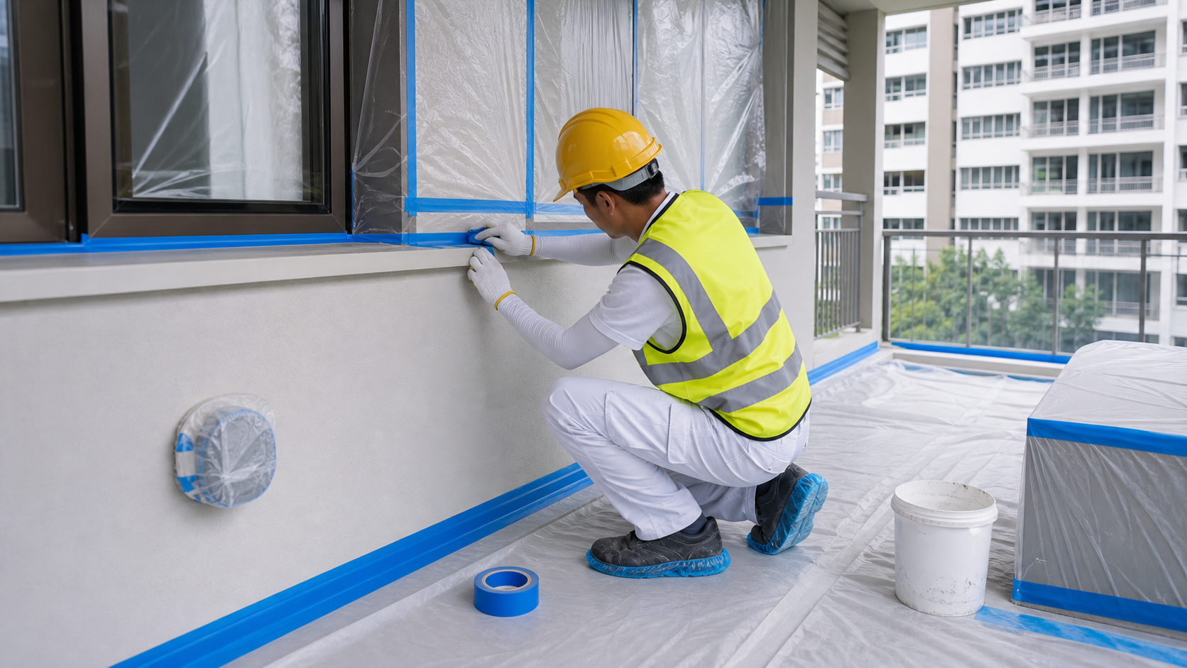 Exterior masking and protection before painting