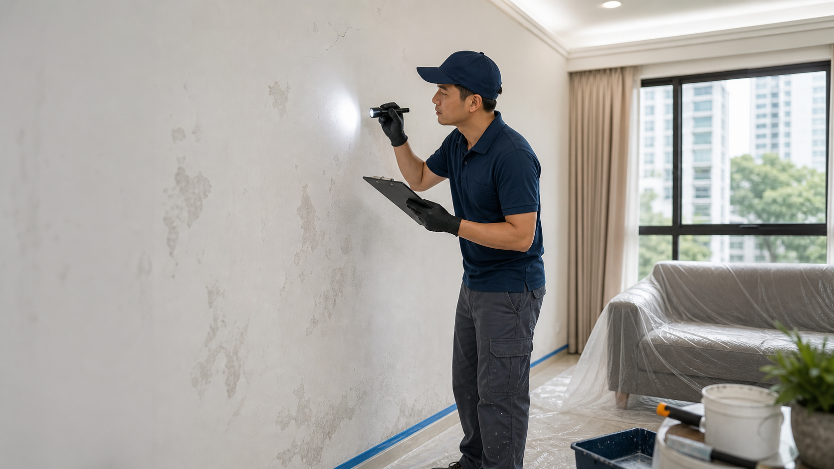 Repainting maintenance wall inspection