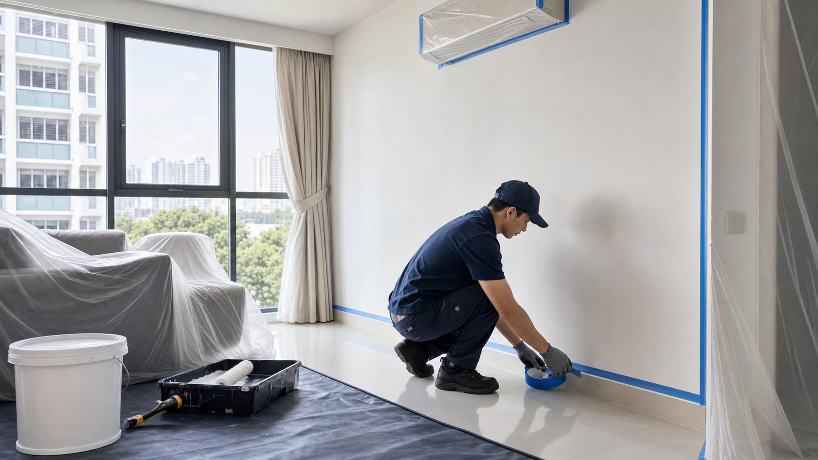 Repainting maintenance room protection and masking