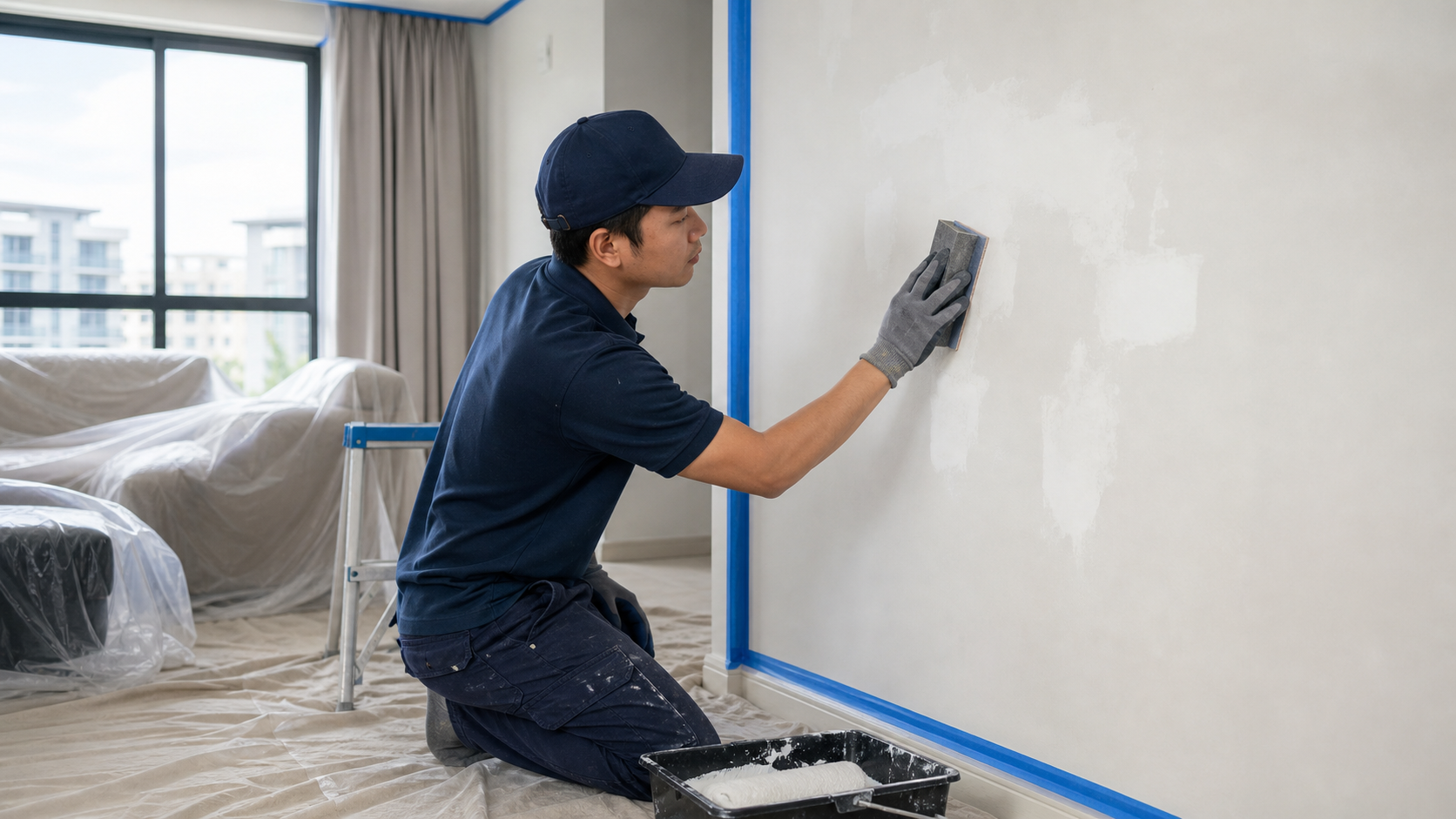 Repainting maintenance sanding and priming