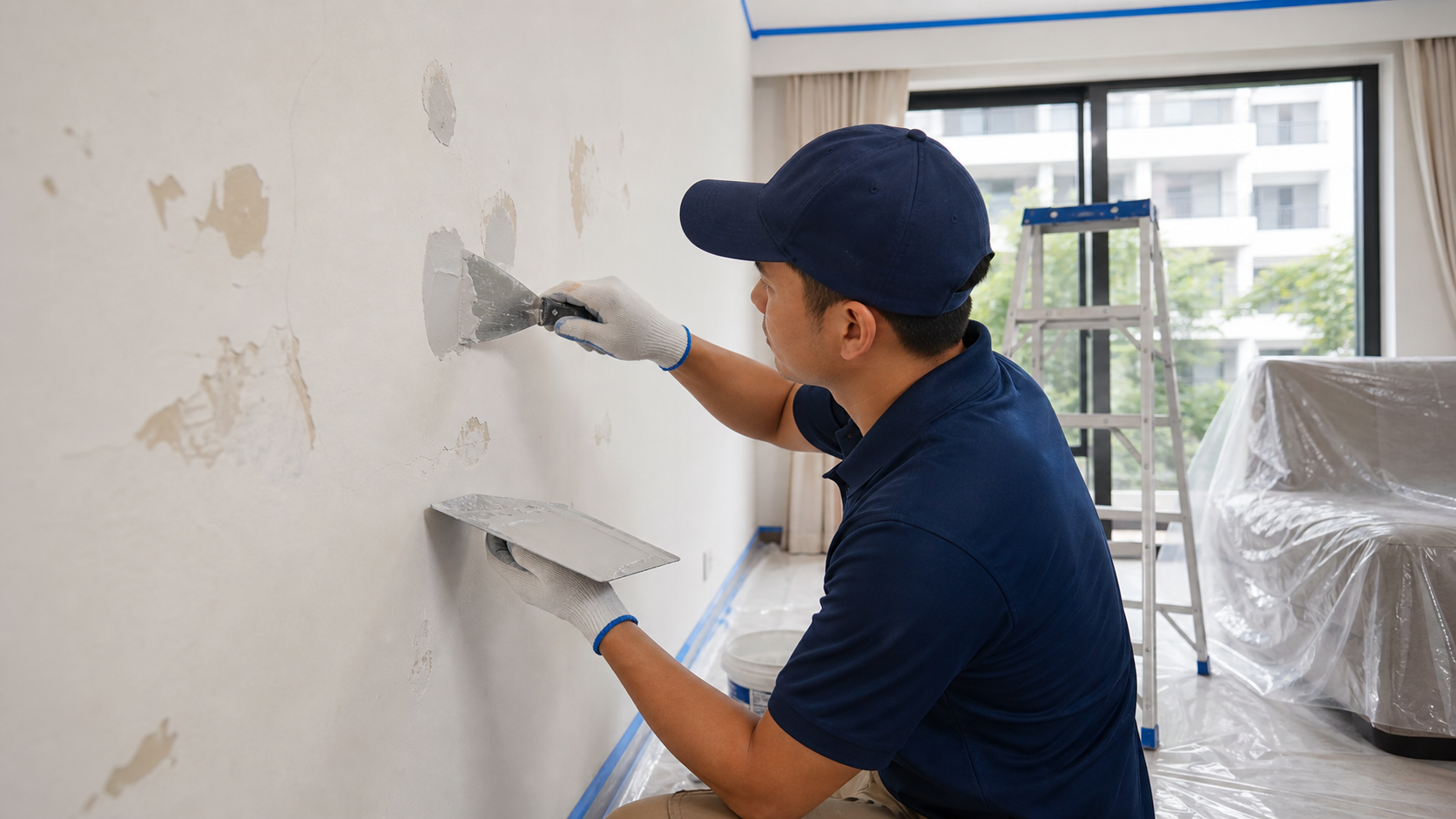 Repainting maintenance wall repair before paint