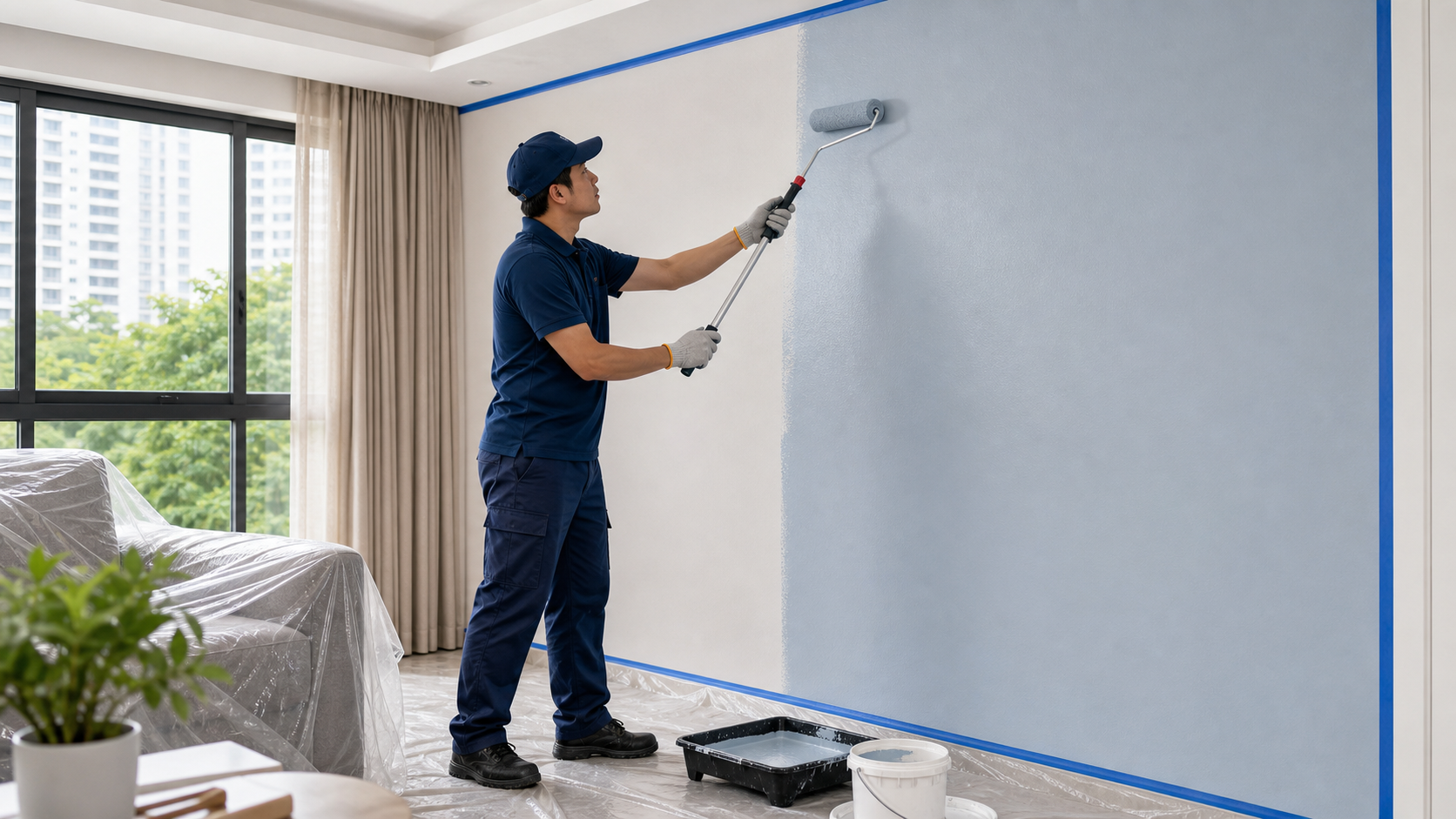Residential painting smooth colour coat application