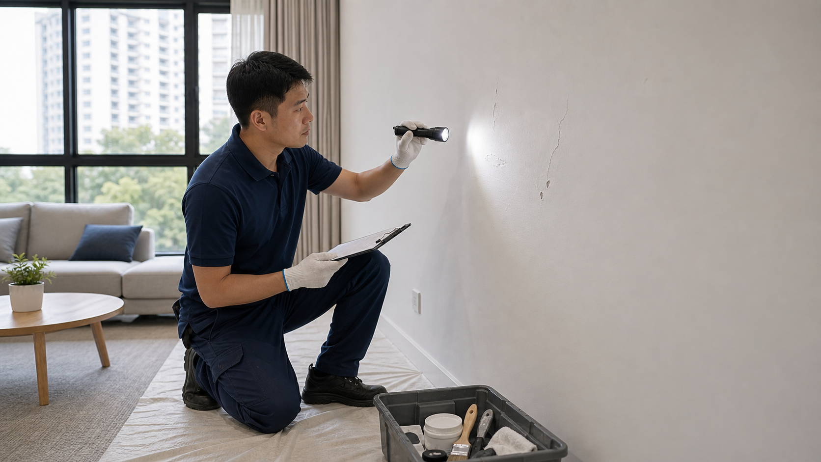 Touch-up wall defect inspection